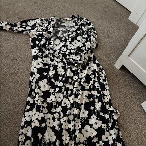Merona Black and White Floral Long Sleeve Dress